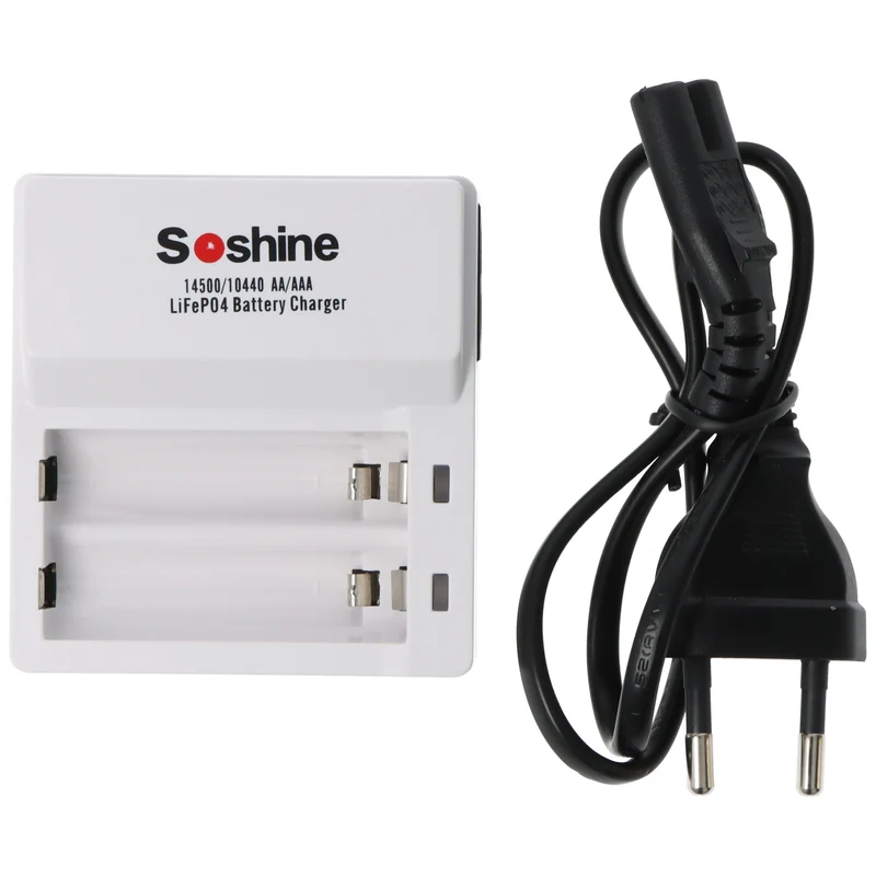 Soshine Ladegerät für LiFePO4 IFR 3,2 Volt Akkus, nur Akkus mit 3,2V ladbar, mit 2 Ladeschächten, für 14500, 10440 und AAA, AA Akkus