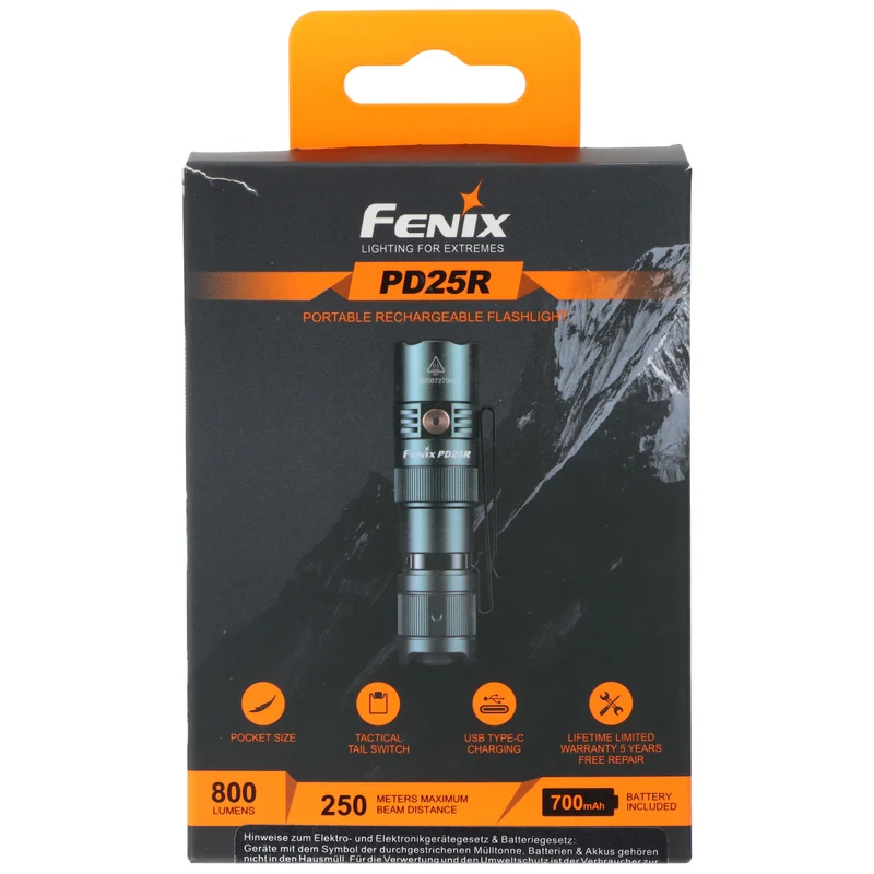 Fenix PD25R LED-Taschenlampe, Farbe schwarz, Pocket Size, 800 Lumen, inkl. Fenix ARB-L16-700P Akku