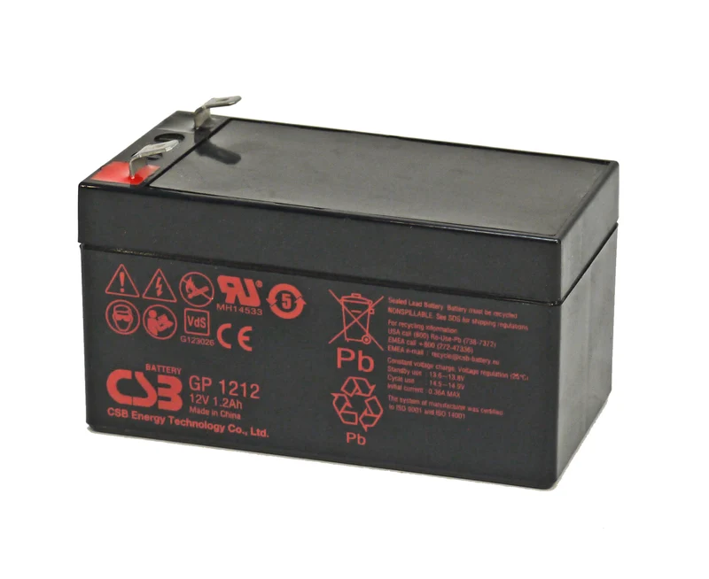 CSB-GP1212 12 Volt 1,2 Ah AGM Akku mit 4,8mm Anschluss VDS G123026, Abmessungen 97x43x52 mm