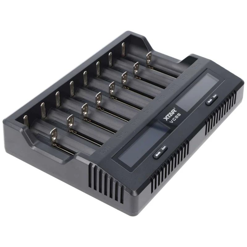 XTAR VC8S 8fach Schnell-Ladegerät für 1-8 Li-Ion 3,6V und 3,7V Akku und NiMH 1,2V Akku, USB-C-Ladeanschluss, max. 8A Gesamtleistung