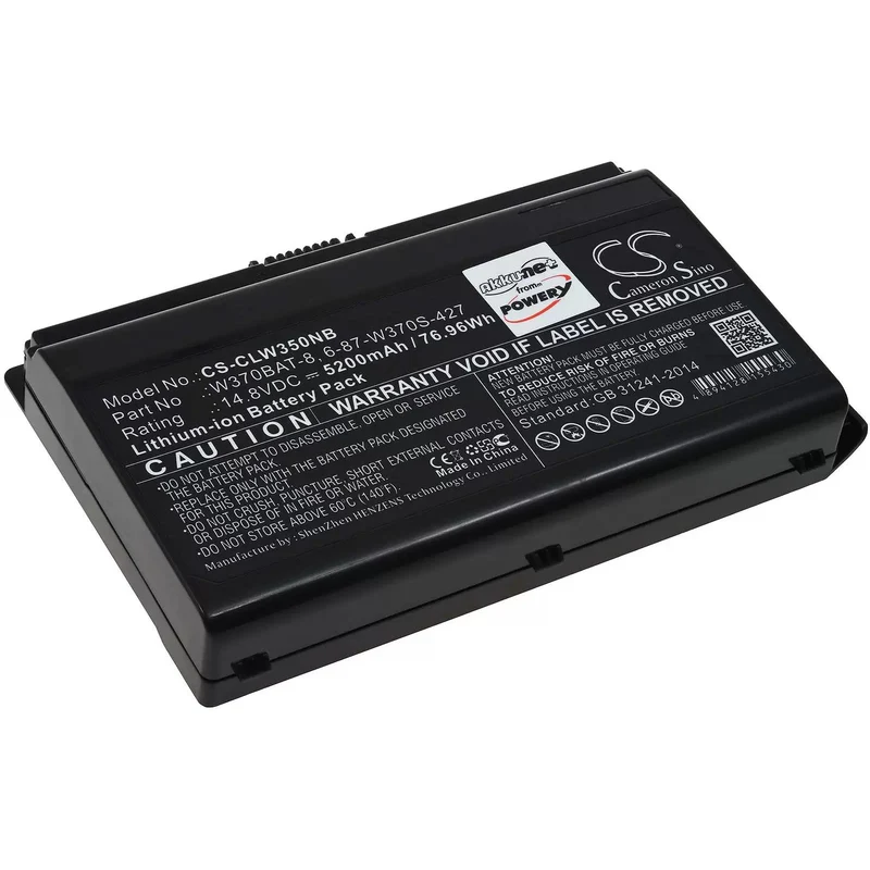 AccuCell Akku passend für Laptop Schenker A704, A723, Clevo W353ST, W350ET, Typ W370BAT-8 - 14,8V - 5200 mAh