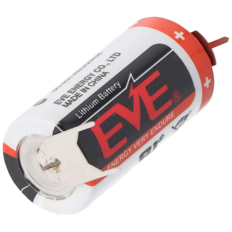 EVE CR17335 Batterie Baugröße 2/3A mit 3 Volt Spannung und 1550mAh Kapazität, Abmessungen 33,5 x 17mm, mit Printkontakten +/-- 7,6mm Rastermaß
