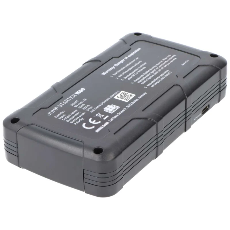 Absina Jumpstarter 1500, KFZ-Starthilfe-Powerakku mit Powerbank-Funktion und LED-Licht, ideal für PKW, Motorrad, Boot