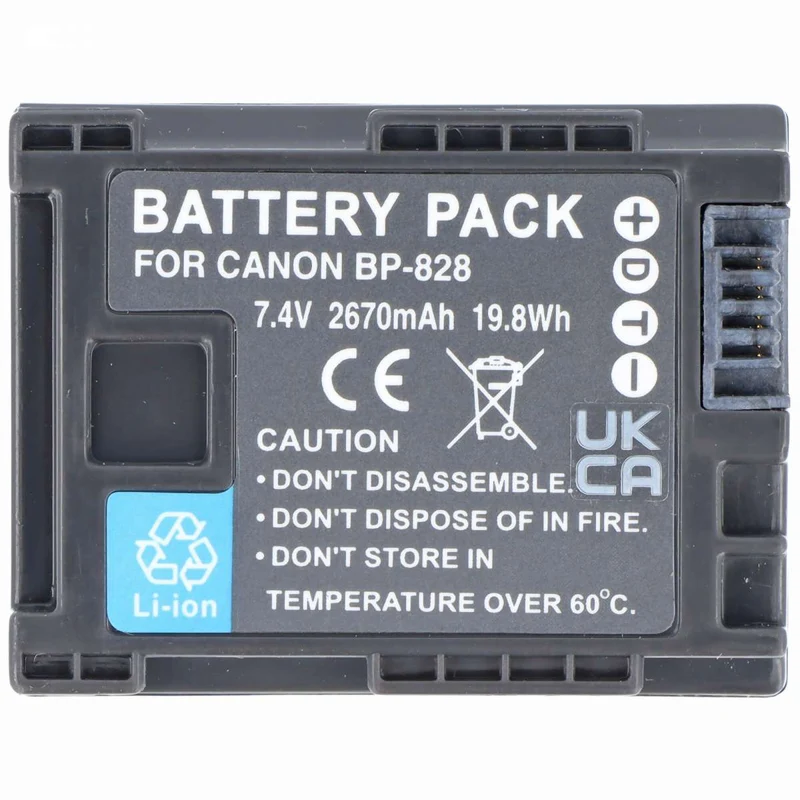 AccuCell Akku passend für Canon Vixia HF G30, Canon BP-828, Canon BP-820, 7,4V 2600mAh