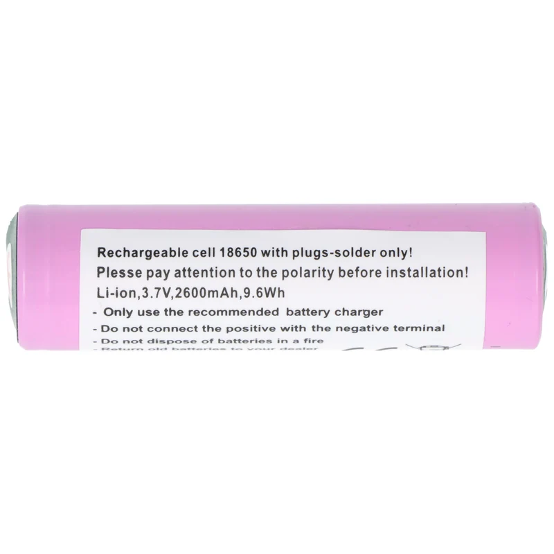 AccuCell Li-ion Akku 18650 mit Lötfahnen für Garten Akku-Werkzeuge Li-ion, 3,7V, 2600mAh, 9,6Wh