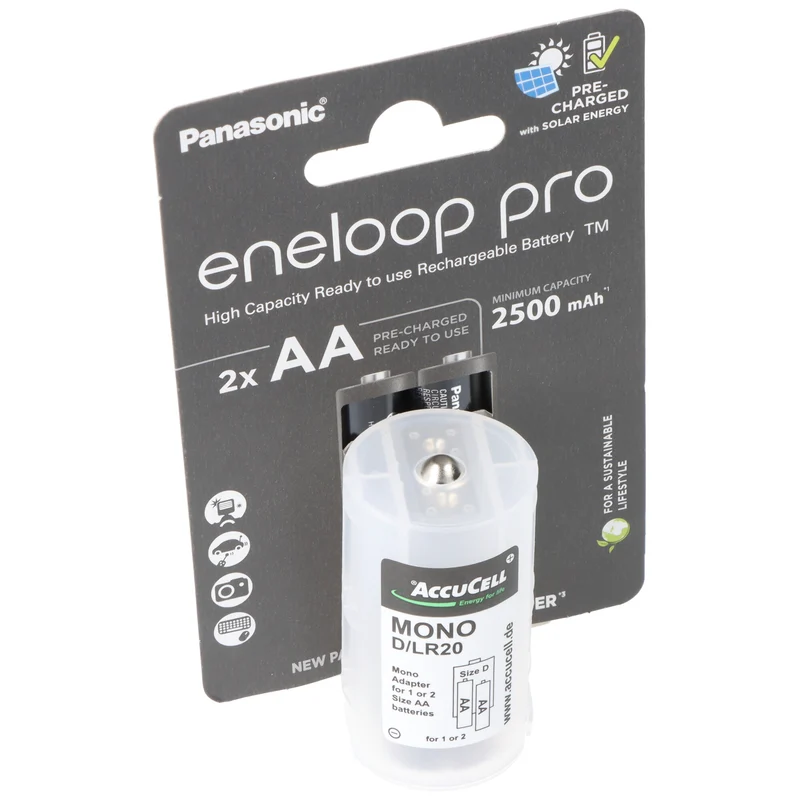 Panasonic eneloop Mono 5000mAh bestehend aus 1x AccuCell Adapter D und 2x eneloop pro AA