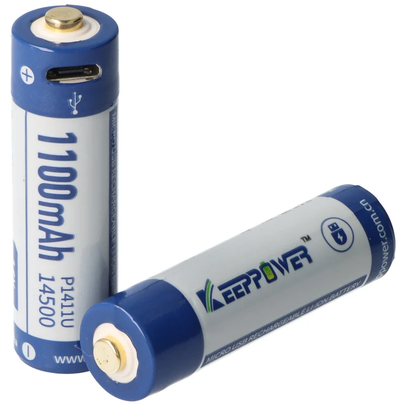 Keeppower Li-ion Akku 14500 mit 1100mAh 3,7V, 50,3x14,2mm, mit USB Lademöglichkeit