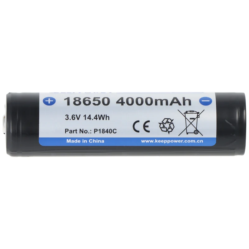 Keeppower Li-ion Akku 18650 4000mAh, 3,7V Li-Ion-Akku geschützt, Pluspol erhöht, 69,2x18,7mm