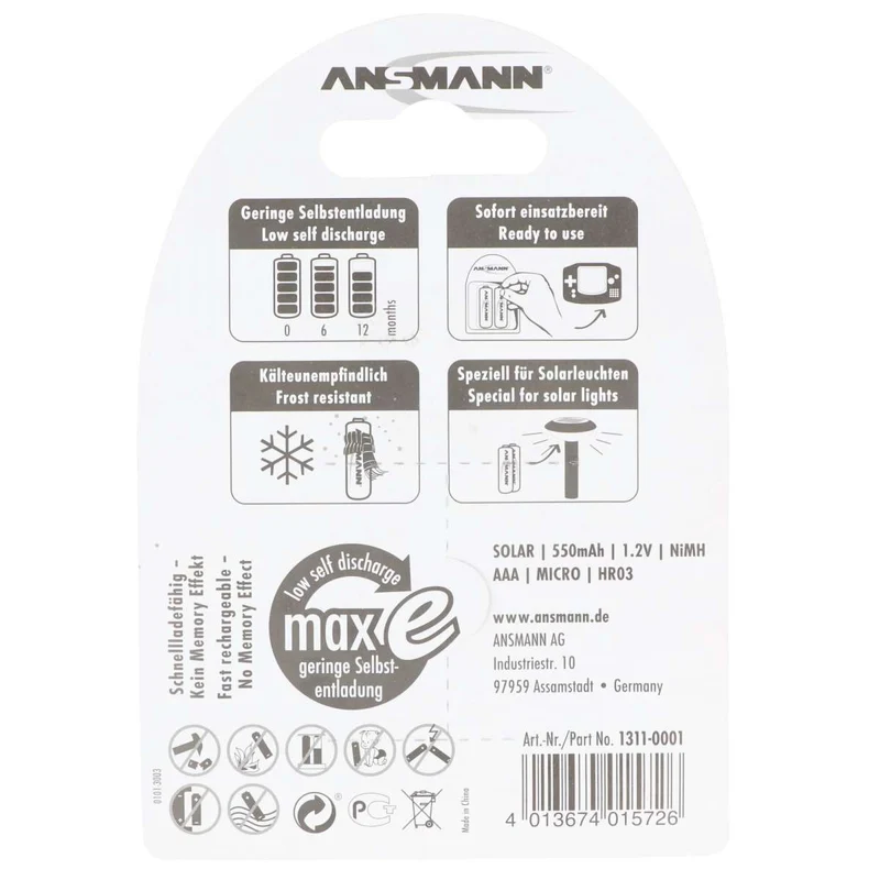 Ansmann Solar Micro / AAA Green 2er Pack perfekt für Solarleuchten
