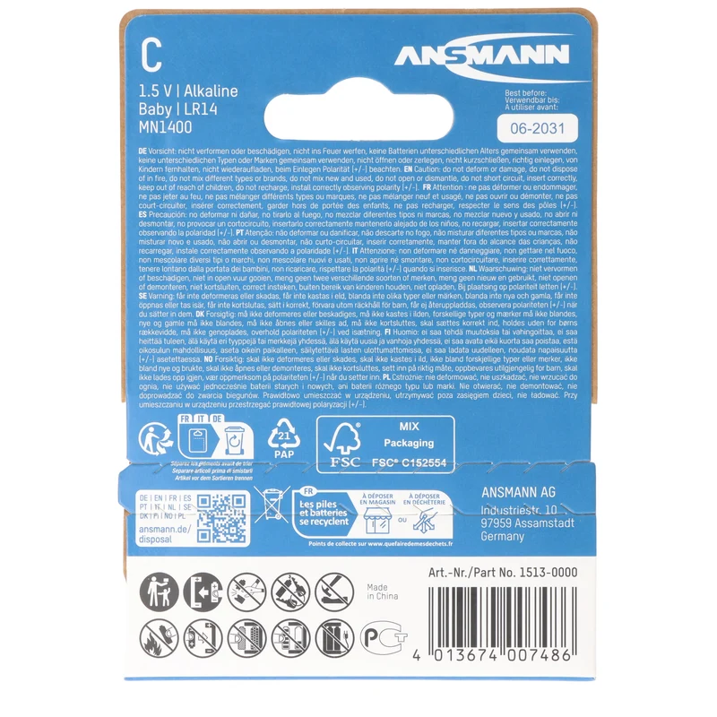 Ansmann Alkaline Batterie Baby C, LR14, 1,5V, 2er Papierblister
