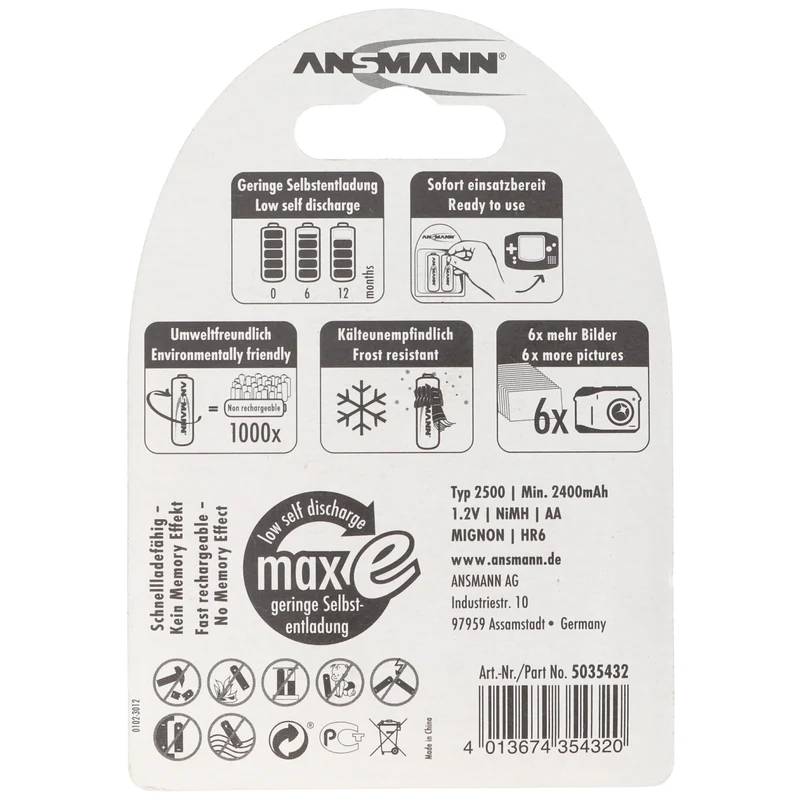 Ansmann maxE plus NiMH-Akku Mignon AA 2500mAh 2er Blister