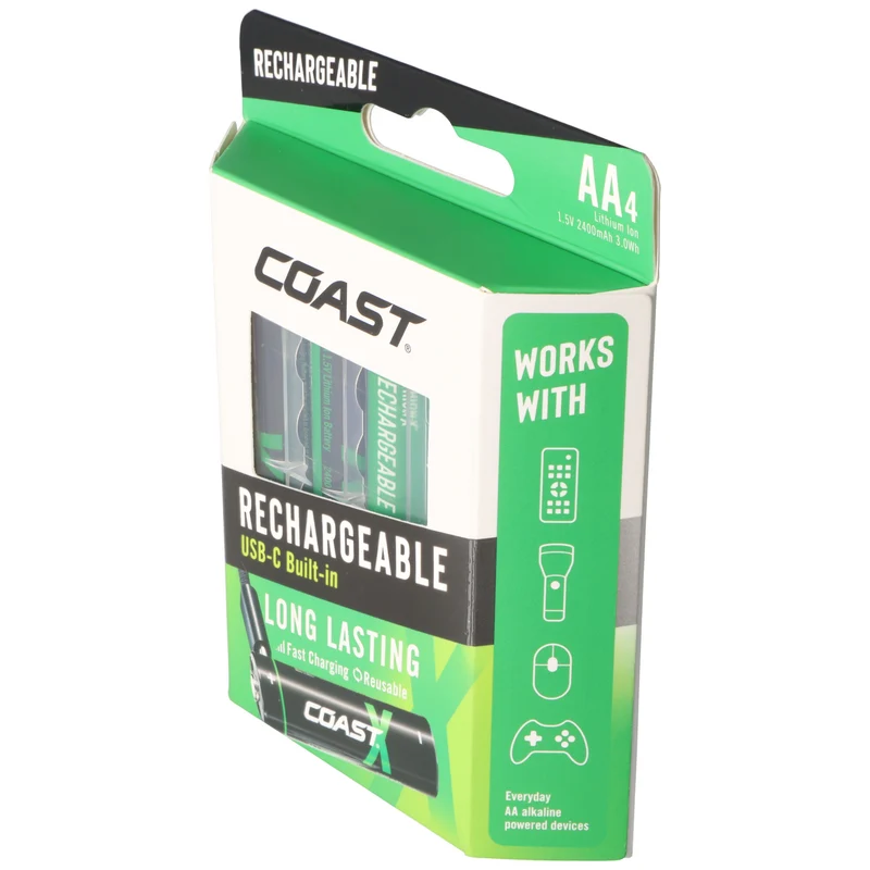 COAST 2400mAh Mignon AA 1,5V ZITHION-X® Lithium-Ionen Akkus, inkl. 4in1 USB-C Ladekabel
