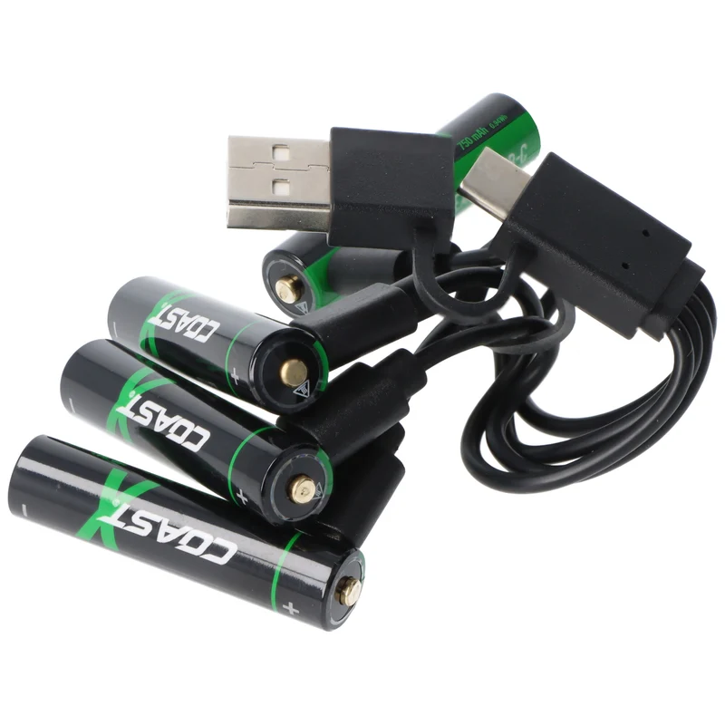 COAST 750mAh Micro AAA 1,5V ZITHION-X® Lithium-Ionen Akkus, inkl. 4in1 USB-C Ladekabel