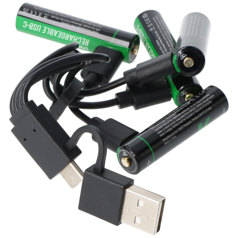 COAST 750mAh Micro AAA 1,5V ZITHION-X® Lithium-Ionen Akkus, inkl. 4in1 USB-C Ladekabel