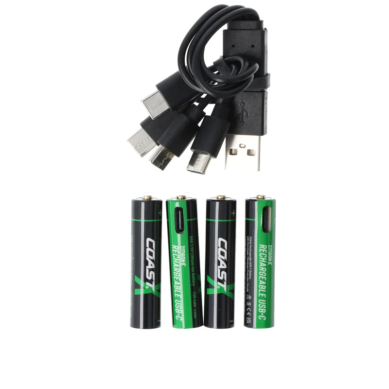 COAST 750mAh Micro AAA 1,5V ZITHION-X® Lithium-Ionen Akkus, inkl. 4in1 USB-C Ladekabel
