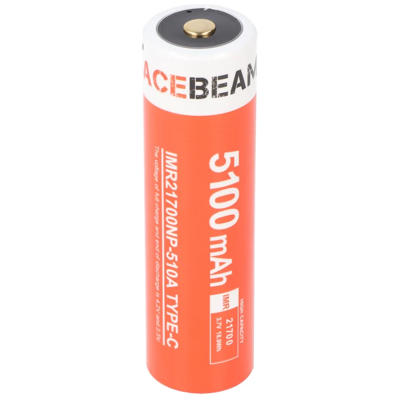AceBeam 21700 Li-ion Akku mit starken 5000mAh USB-C max. Entladestrom 15A, 77,8 x 21,37mm
