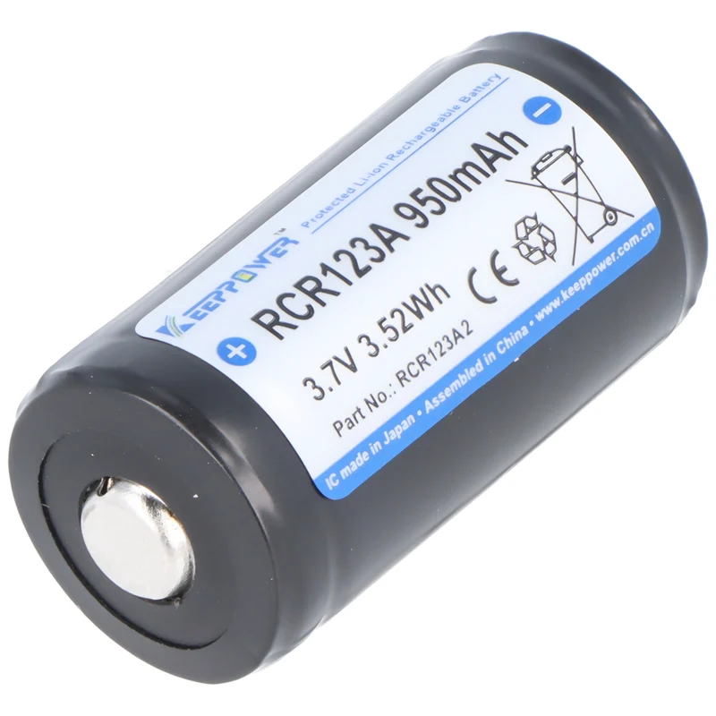 KEEPPOWER Protected 16340, Aufladbar, Li-Ion Akku, 3,7V, 950mAh, 3,52Wh, mit Aufbewahrungsbox (2 St.)