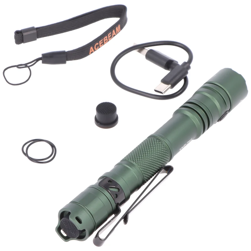 AceBeam TAC 2AA LED-Taschenlampe mit max. 1.400 Lumen und is zu 304 Meter, grün, mit Akku