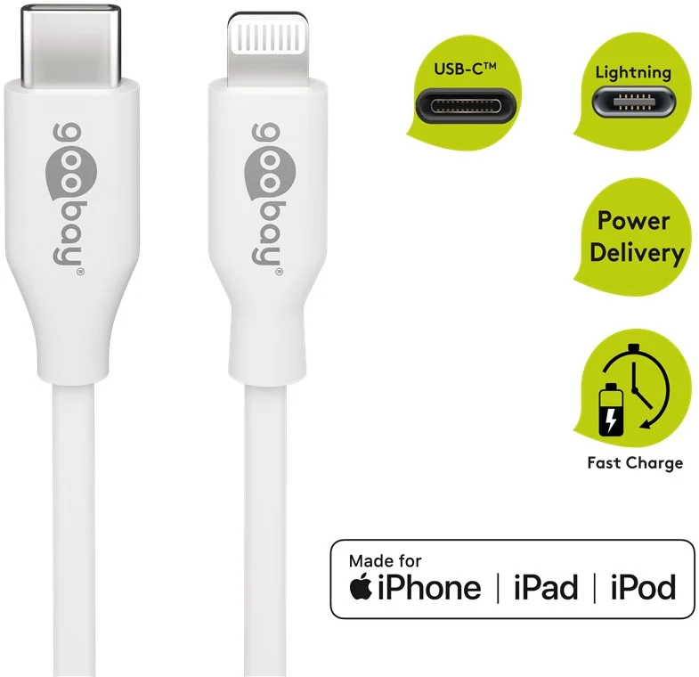 Goobay Lightning USB-C Lade- und Synchronisationskabel, das MFi-Kabel für Apple iPhone, iPad, weiß