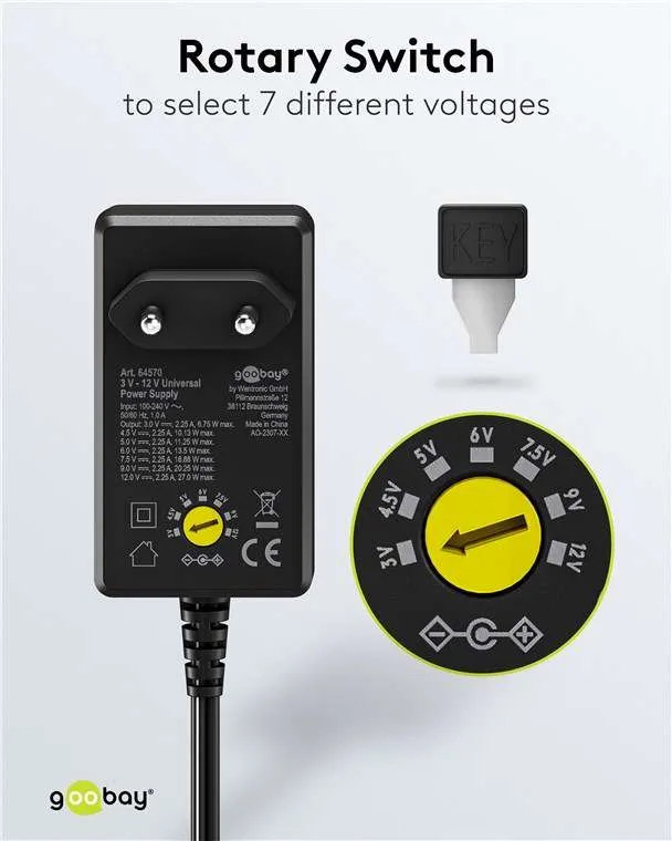 Goobay Universal-Netzteil (3 V - 12 V, max. 27 W / 2,25 A) - inkl. 11 Adapter: 7 DC-Adapter plus USB-C™, USB-A, USB Mini-B, Micro-USB und Schraubklemmenanschluss