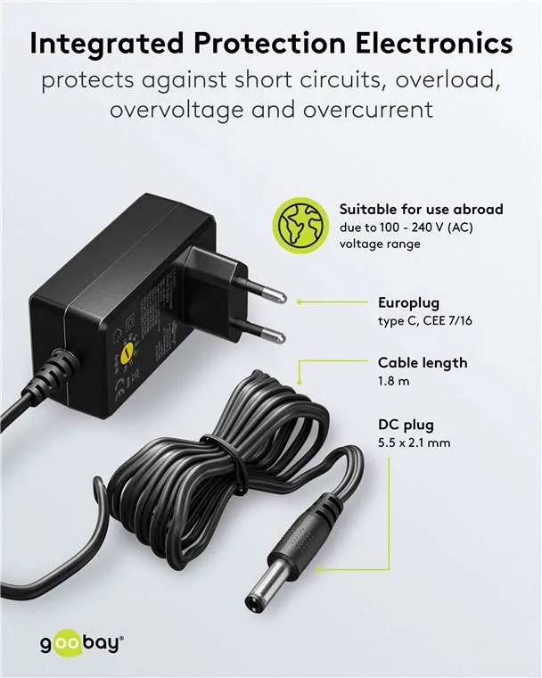 Goobay Universal-Netzteil (3 V - 12 V, max. 7,2 W / 0,6 A) - inkl. 11 Adapter: 7 DC-Adapter plus USB-C™, USB-A, USB Mini-B, Micro-USB und Schraubklemmenanschluss