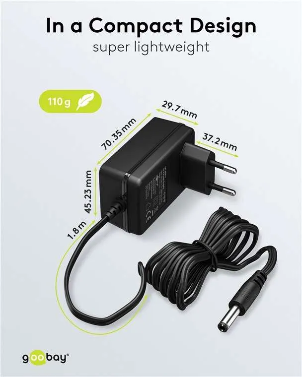 Goobay 12-V-Netzteil (18 W / 1,5 A) - mit DC-Stecker 5,5 mm x 2,5 mm