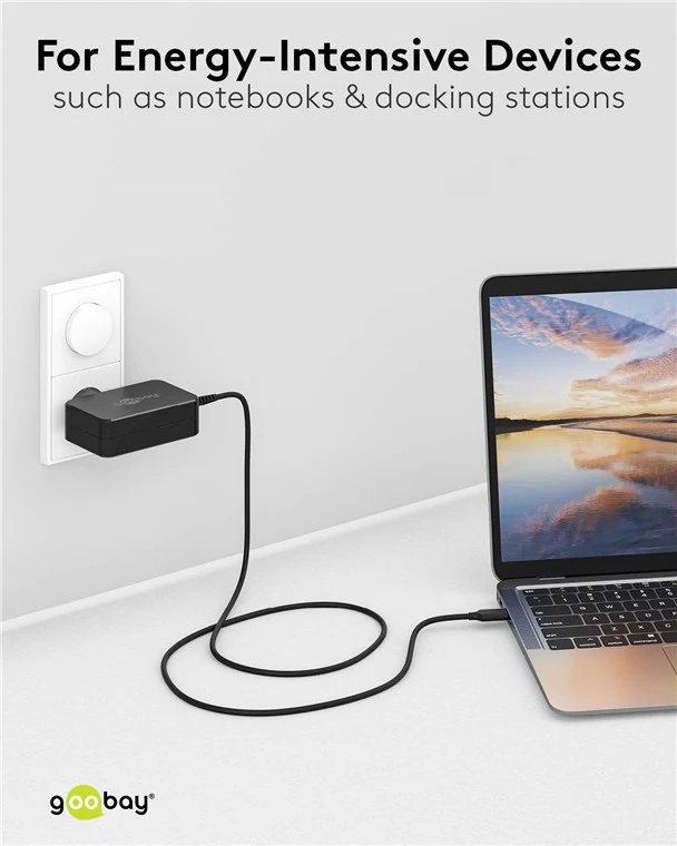 Goobay USB-C™-Ladegerät für Laptops (65 W) schwarz - kompaktes Notebook-Netzteil mit Schnellladefunktion (Power Delivery)