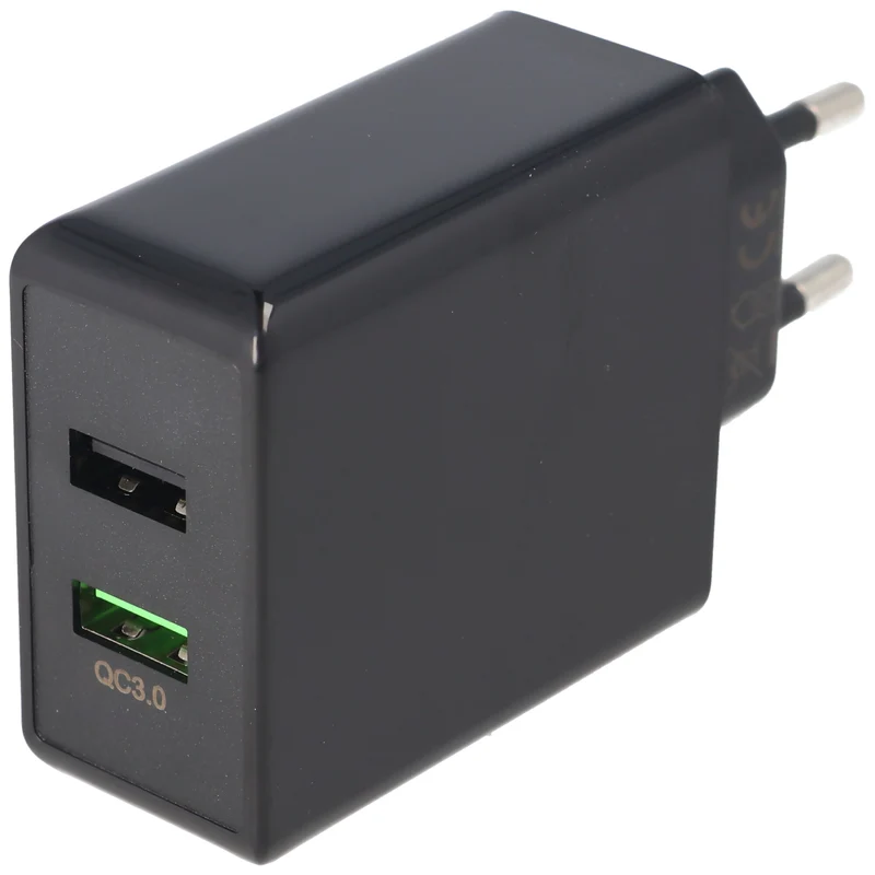 Goobay Dual-USB Schnellladegerät USB QC3.0 28W schwarz, lädt bis zu 4x schneller als Standardladegeräte