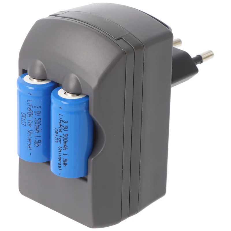 AccuCell Ladegerät für 3,0 Volt Akku, Charger für CR2, CR123 Batterien, ohne Batterien