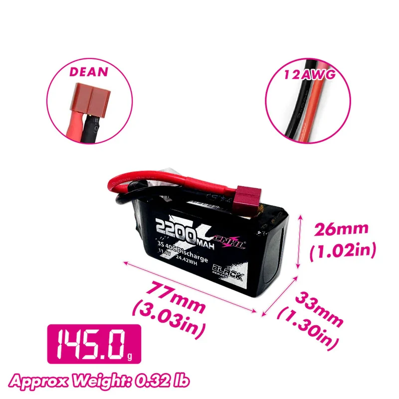 CNHL Black Series Shorty 2200 mAh 3S 11,1 V 40 C Lipo-Akku mit T/Dean-Stecker