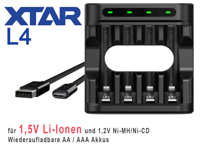 Xtar L4 – Intelligentes Ladegerät für Li-Ionen 1,5V NIMH und 1,2V Akkus AA/AAA