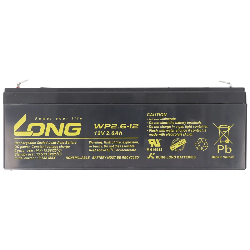 Kung Long WP2.6-12 F1 Blei-Vlies-Akku, 12Volt, 2,6Ah mit 4,8mm Faston Anschluss