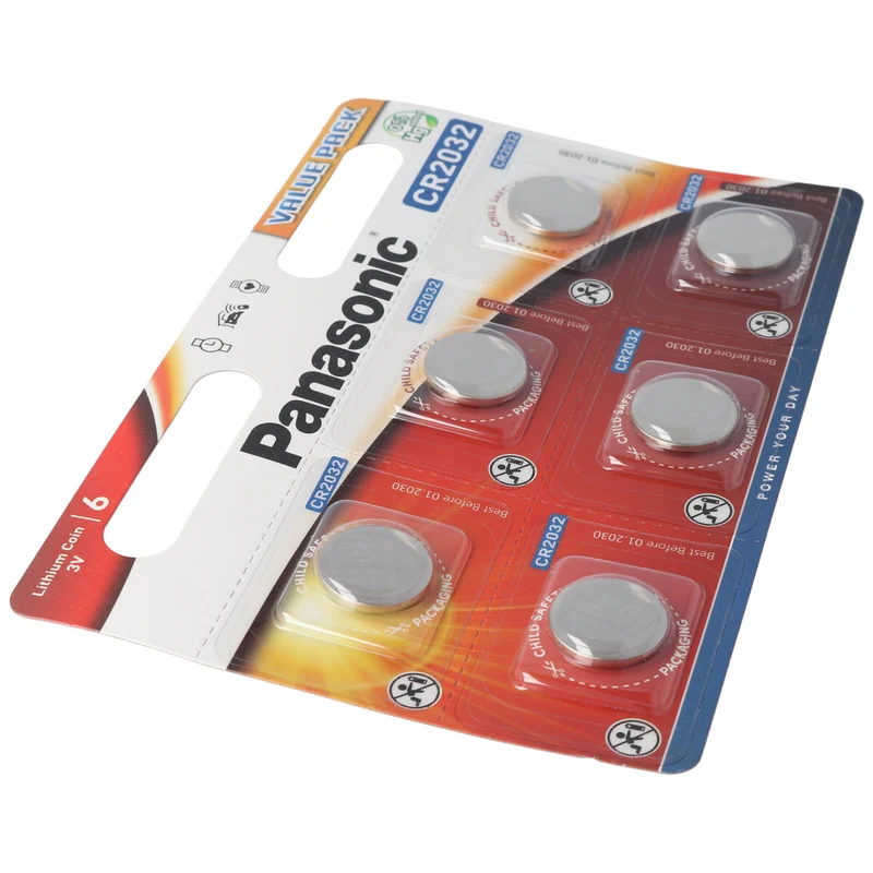 CR2032 Panasonic Lithium Batterie im 6er Sparset, IEC CR 2032, bis zu 10 Jahre lagerfähig