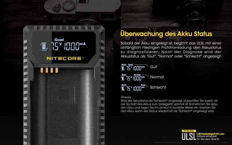 Nitecore ULSL USB-Ladegerät für Leica Cameras