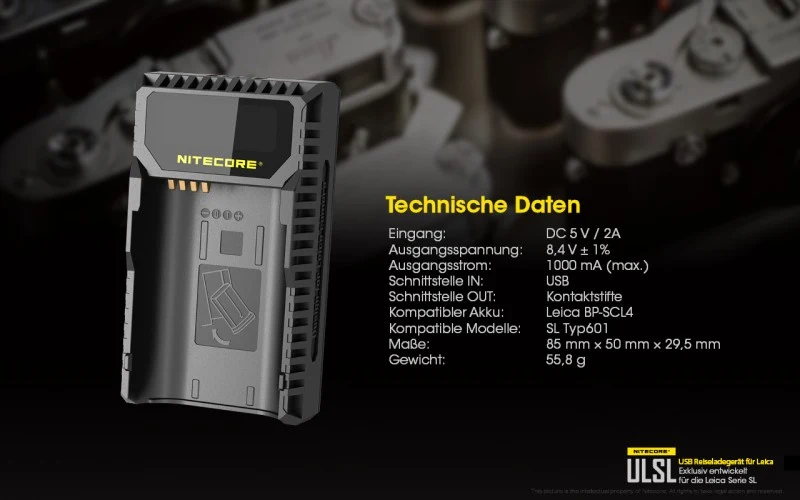Nitecore ULSL USB-Ladegerät für Leica Cameras