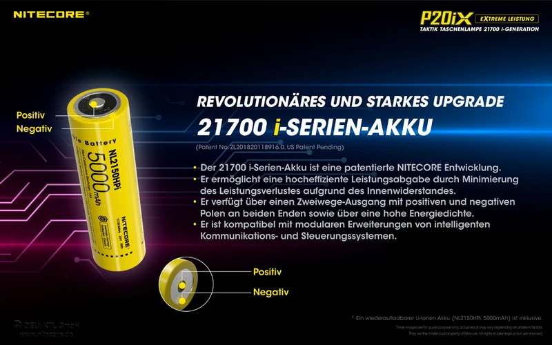 Nitecore P20iX LED-Taschenlampe, 4000 Lumen, taktische Taschenlampe mit Memoryfunktion, 21700 Li-Ion Akku Typ NL2150HPi 5000mAh