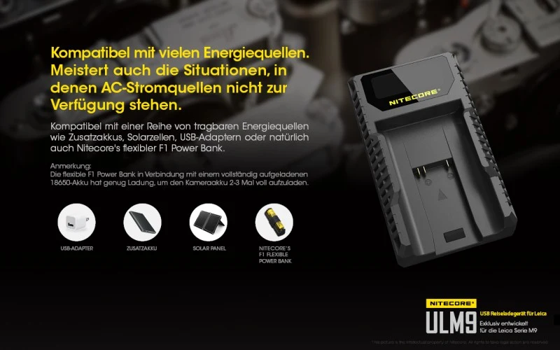 Nitecore ULM9 USB-Ladegerät für Leica Cameras