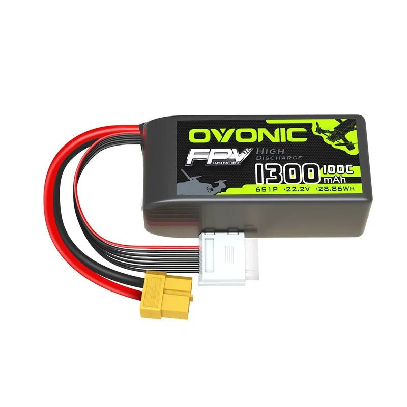 Ovonic FPV 6S LiPo Akku 22,2V 100C 6S 1300mAh LiPo-Akku mit XT60-Stecker
