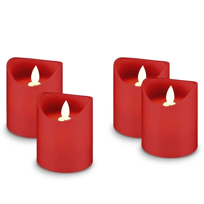 AccuCell 4er Set LED-Echtwachs-Kerzen in rot, Deko ideal für Advent, Adventskranz und Weihnachten