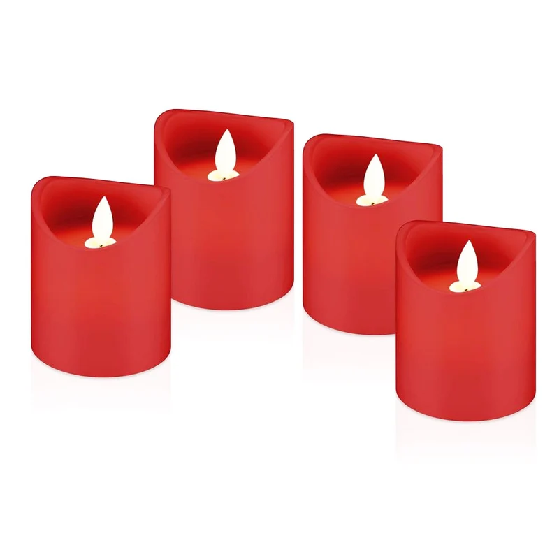 AccuCell 4er Set LED-Echtwachs-Kerzen in rot, Deko ideal für Advent, Adventskranz und Weihnachten