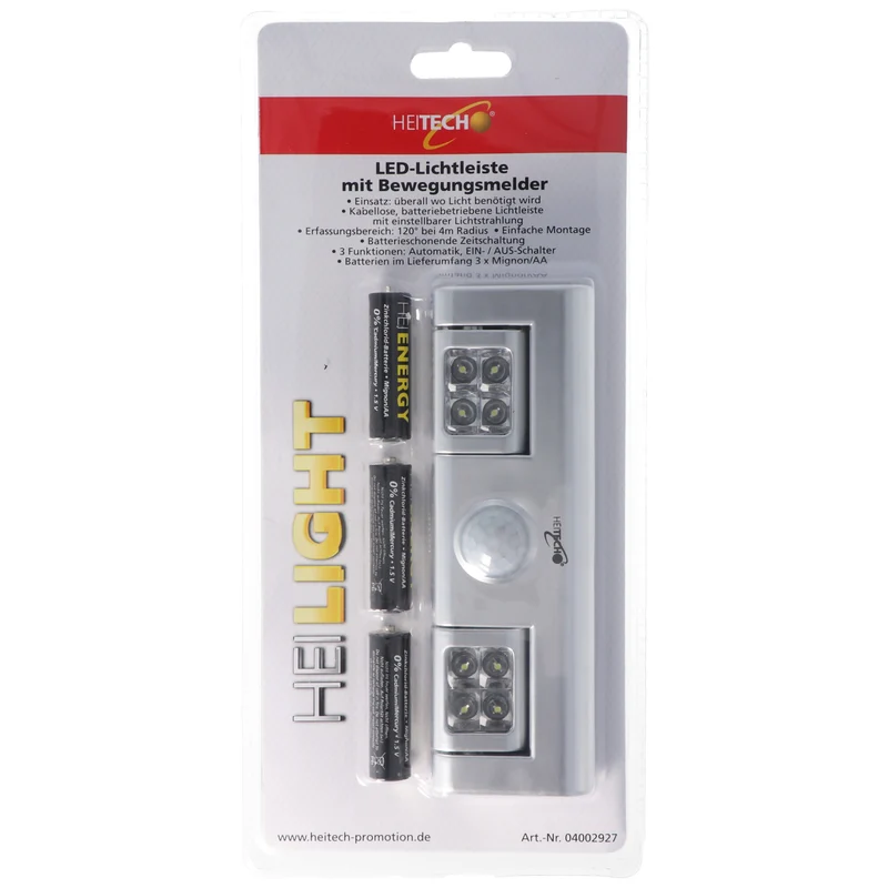Heitech LED-Lichtleiste mit Bewegungsmelder, batteriebetriebene Lichtleiste, kabellos, inklusive 3x Mignon AA Batterien