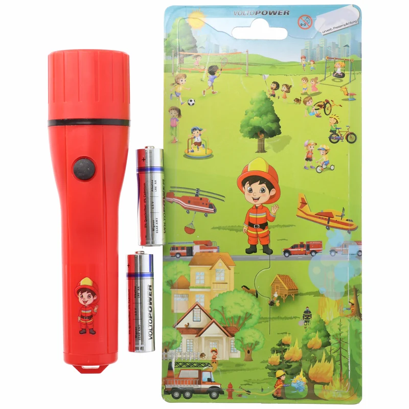 AccuCell LED Kindertaschenlampe im tollen Feuerwehrmann Design, einfach zu bedienen, nur 135 Gramm schwer, Lieferung erfolgt mit 2x AA Batterien