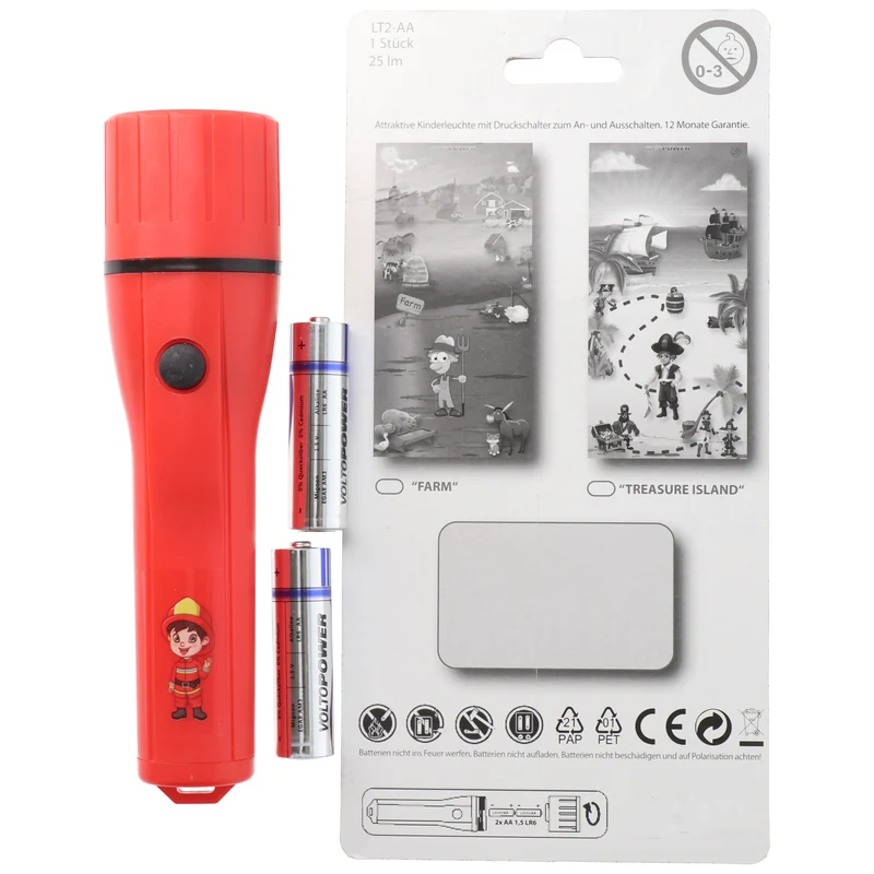 AccuCell LED Kindertaschenlampe im tollen Feuerwehrmann Design, einfach zu bedienen, nur 135 Gramm schwer, Lieferung erfolgt mit 2x AA Batterien