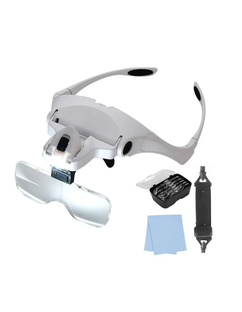 Velamp LED-Brille mit Lupe und 5 austauschbaren Dioptrien, ideal auch für Brillenträger geeignet, für Uhrmacher, Schmuck, Nageldesign, Zahntechnik, inklusive Batterien