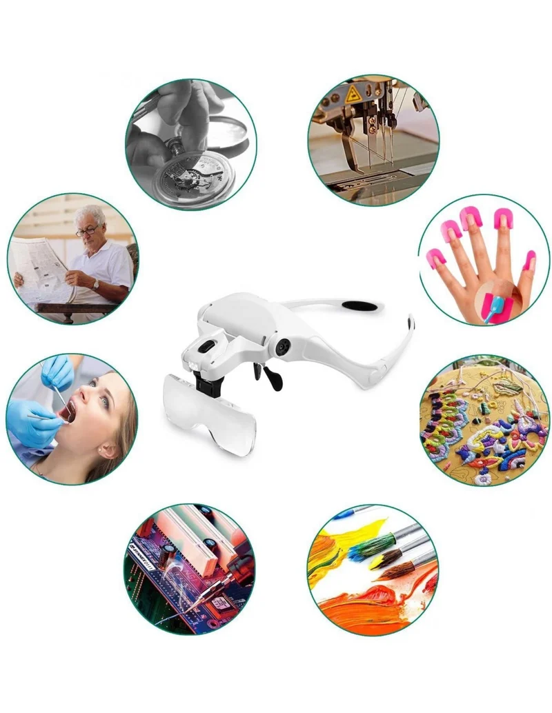 Velamp LED-Brille mit Lupe und 5 austauschbaren Dioptrien, ideal auch für Brillenträger geeignet, für Uhrmacher, Schmuck, Nageldesign, Zahntechnik, inklusive Batterien