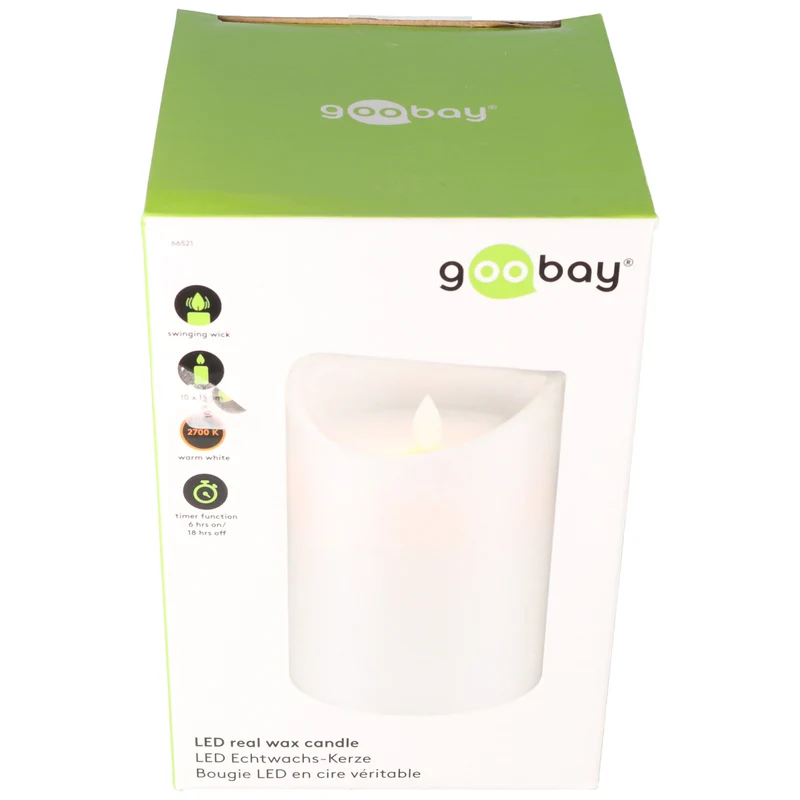 Goobay LED Echtwachs-Kerze weiß, 10x15 cm die wunderschöne und sichere Lichtlösung miut Echtwachs Optik