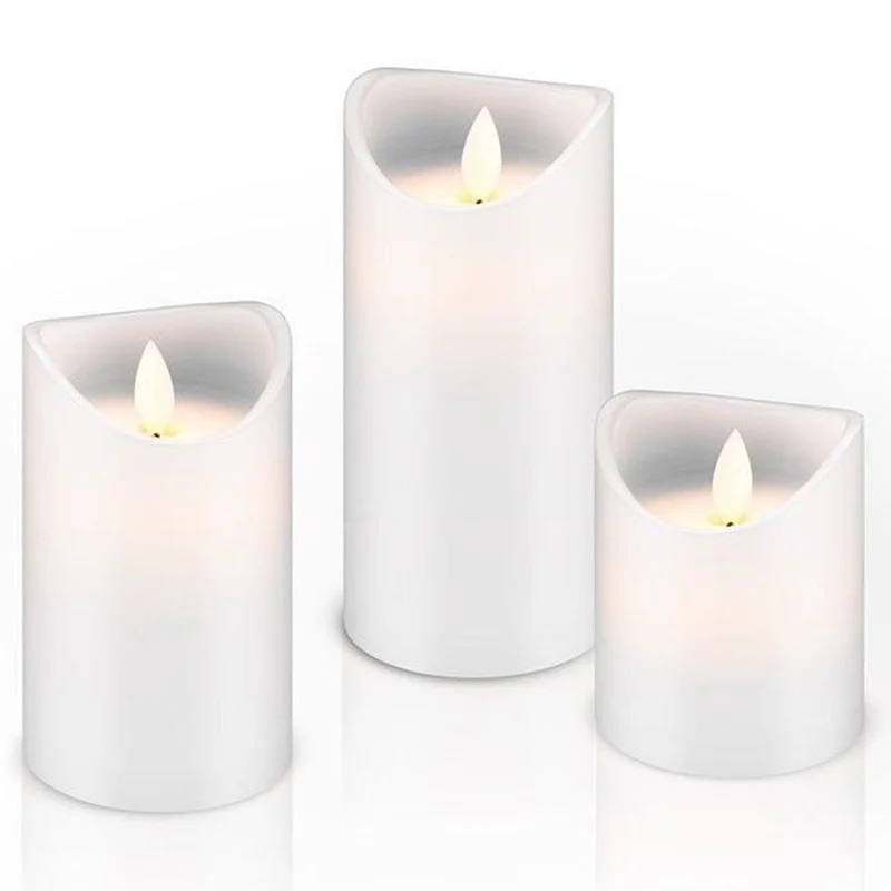 AccuCell 3er Set mit LED-Echtwachs-Kerzen mit realistischem, bewegendem Licht in warm weiß, mit Timer Funktion inklusive Batterien