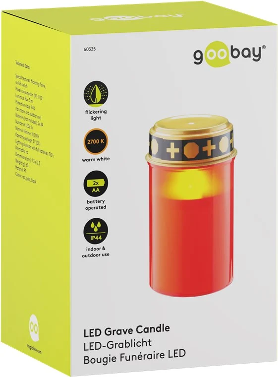 Goobay LED-Grablicht, rot mit realistischem Flackereffekt, batteriebetrieben (ohne 2x AA), für den Innen- und Außenbereich (IP44)