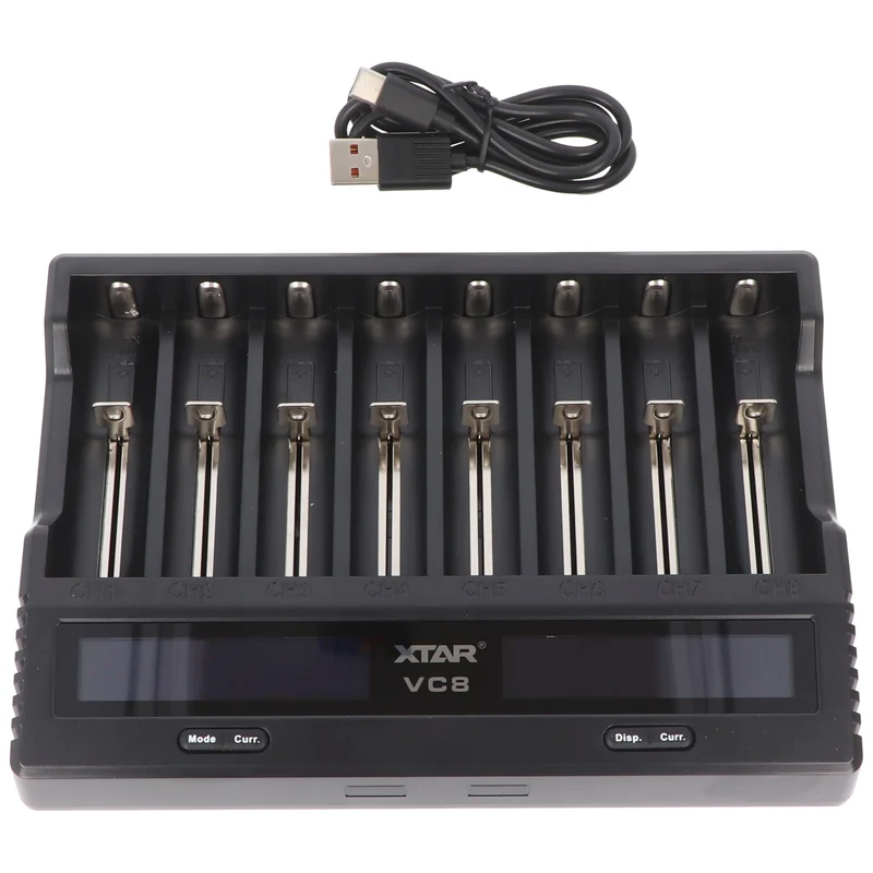 Xtar 8fach Schnell-Ladegerät für 1-8 Li-Ion 3,6 und 3,7V Akku, Ladestrom max. 3A, lädt Akkus max. Länge 75,5 mm