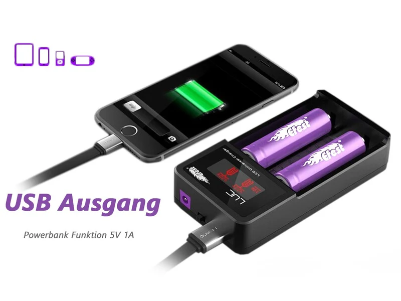 Efest LUC Ladegerät + 2x IMR 18650 - 3000mAh ungeschützt + Akkubox